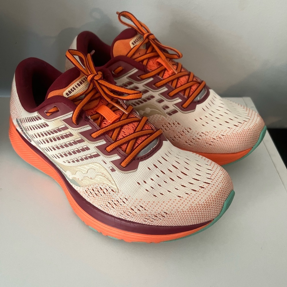 Saucony Athletic Shoes in Cream, Orange, and Burgundy